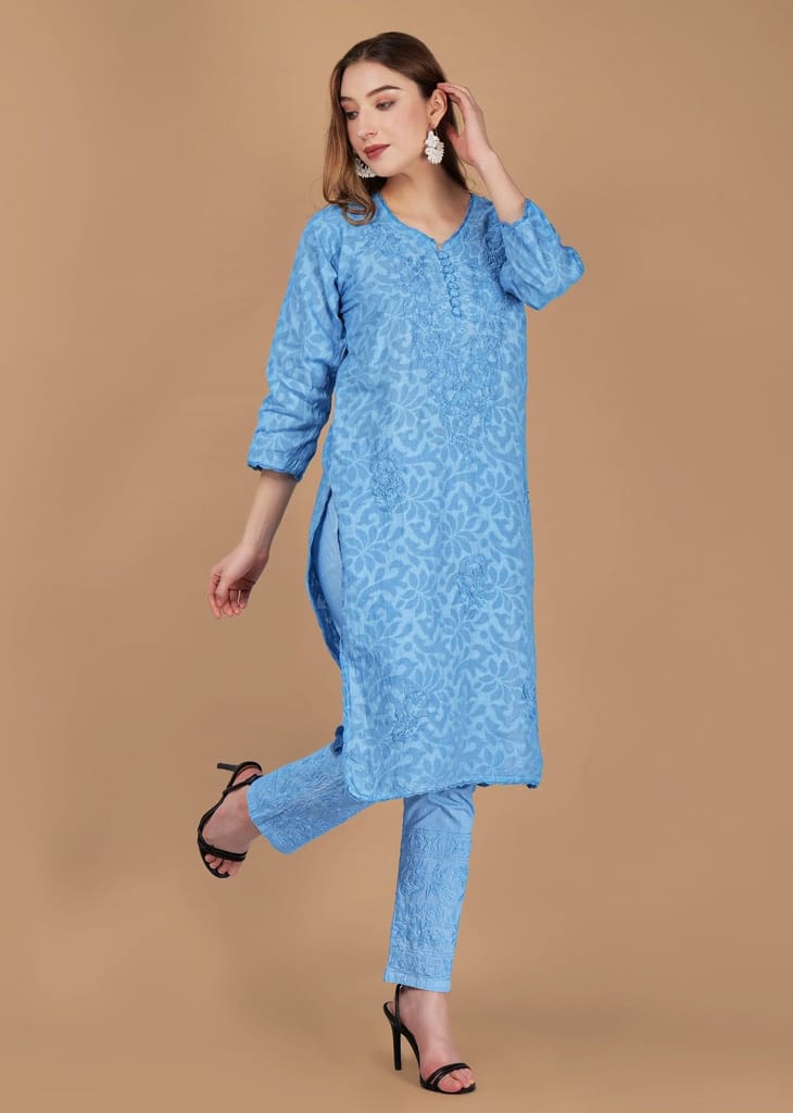 Braso Cotton Hand Embroidered Chikankari Kurta With Trouser