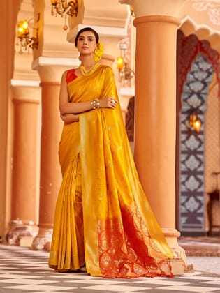 Yellow Soft Silk Butti Banarasi Silk Zari Jacquard Work Designer Saree