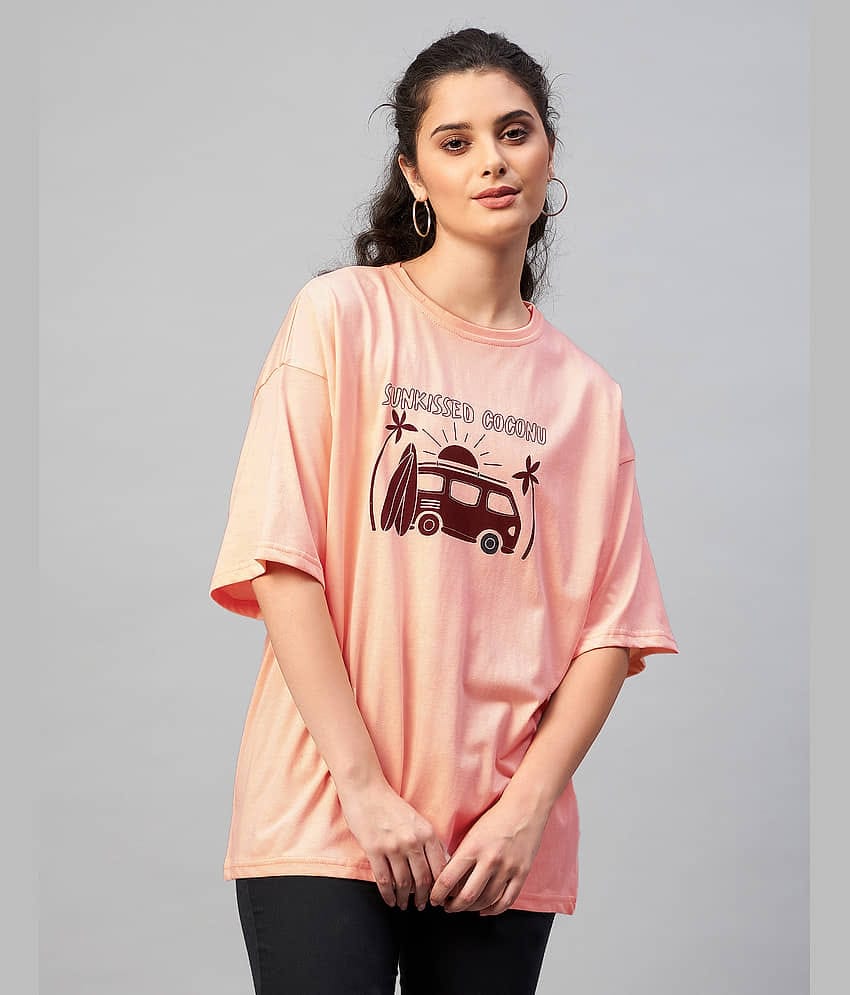 Chimpaaanzee Women Cotton Printed Regular Fit Round Neck T-Shirt ( Orange )