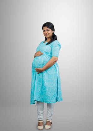 Cyan colour square print rayon kurti with slit and pocket - Half Sleeve Cyan colour square print rayon kurti with slit and pocket - Half Sleeve