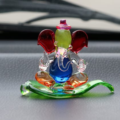 Multicolor Transparent Double Sided Crystal Ganesha Idol For Home, Office and Car Dashboard