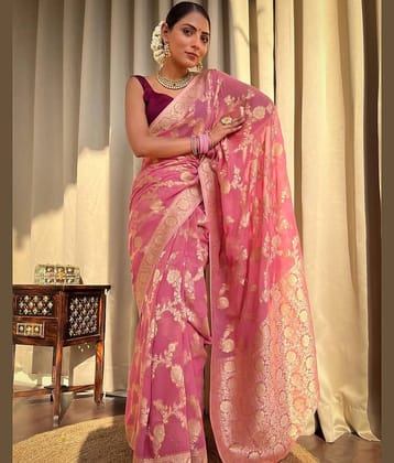 fab woven Art Silk Woven Design Kanjeevaram Sarees With Unstitched Blouse Piece ( Yellow )