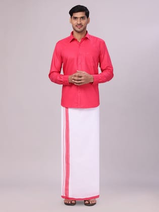 Mens Cotton Pink Matching Shirt and Dhoti Combo Luster-36 / H/S / Pink