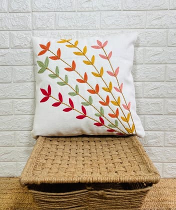 Indihomecraft Handicraft Cotton Cushion Cover - Hand Stitched Embroidery Decorative Art Boho Pillow Flower Leaf Hand Made Pillow Cover | Hand Stitch Square Shape 18X18 Inches Cushion Cover, Set of 1