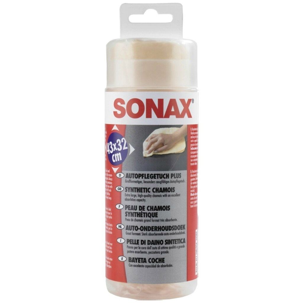 SONAX Synthetic Chamois - Durable, Soft & Absorbent Drying Cloth for Cars, Glass & Household Surfaces | Tear-Resistant, Solvent-Resistant & Non-Slip Design | Resealable Storage Box | Art. No.04177000