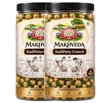 MAKHVEDA - Kadhi Patta Desi Ghee Makhana | Roasted Fox Nuts | Popped Lotus Seeds | Healthy Snack | Low Calorie, High Protein, Gluten Free | Curry Leaf & Ghee Flavour ( 80g x 2 Pack )