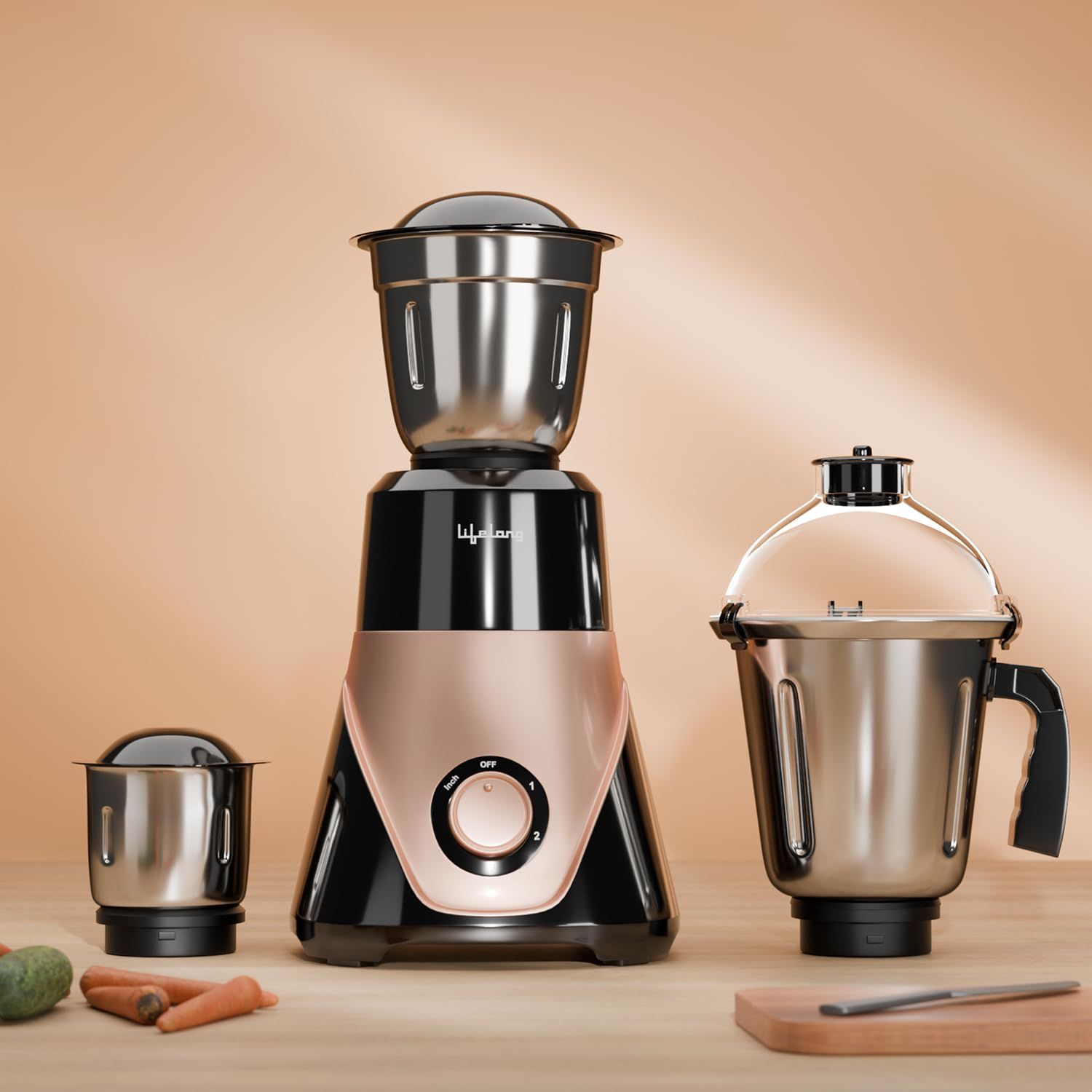 Lifelong Mixer Grinder for Kitchen | 3 Jars 750 Watt Mixie with Chutney Jar, Liquidizing Jar & Wet Grinder |Blender for Juices, Smoothies & Purees with Stainless Steel Blades, 3-Speed & Pulse Function Lifelong Mixer Grinder for Kitchen | 3 Jars 750 Watt