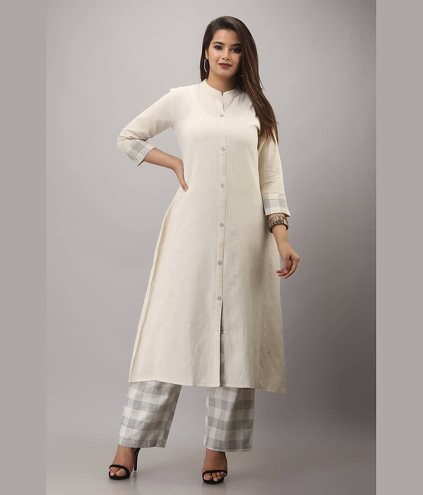 MAUKA Cotton Checks Kurti With Palazzo Women's Stitched Salwar Suit - White ( Pack of 1 )