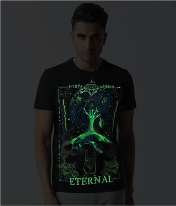 Huetrap Cotton Black Printed T-Shirt