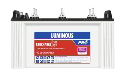 Luminous Red Charge RC 15000 PRO Battery for Home, Office & Shops | 120 Ah Tubular | Blue & White | Easy Installation | Durable and Reliable Battery | Minimum Maintenance | with 48 Months Warranty