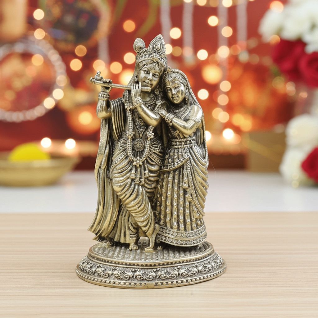 Luxury Brass Radha Krishna Murti for Temple, Height : 8 Inch (BSMAS1883 G)