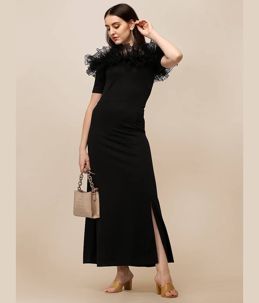 Sheetal associates Women Polyester Solid Side Slit Dress ( Black )