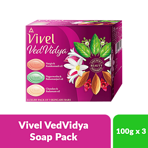 Vivel Ved Vidya Luxury Soap Bars - For Soft, Even-Toned, Clear, Radiant & Glowing Skin, 100 g (Pack of 3)