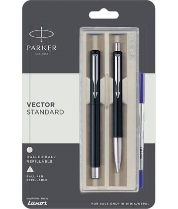 Parker Vector Standard Roller Ball Pen+Ball Pen Black Body Color Pen Gift Set