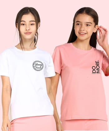Young Trendz Girls Regular Fit Combo Printed Tshirt (Pack of 2)-7-8 Years / White Pink