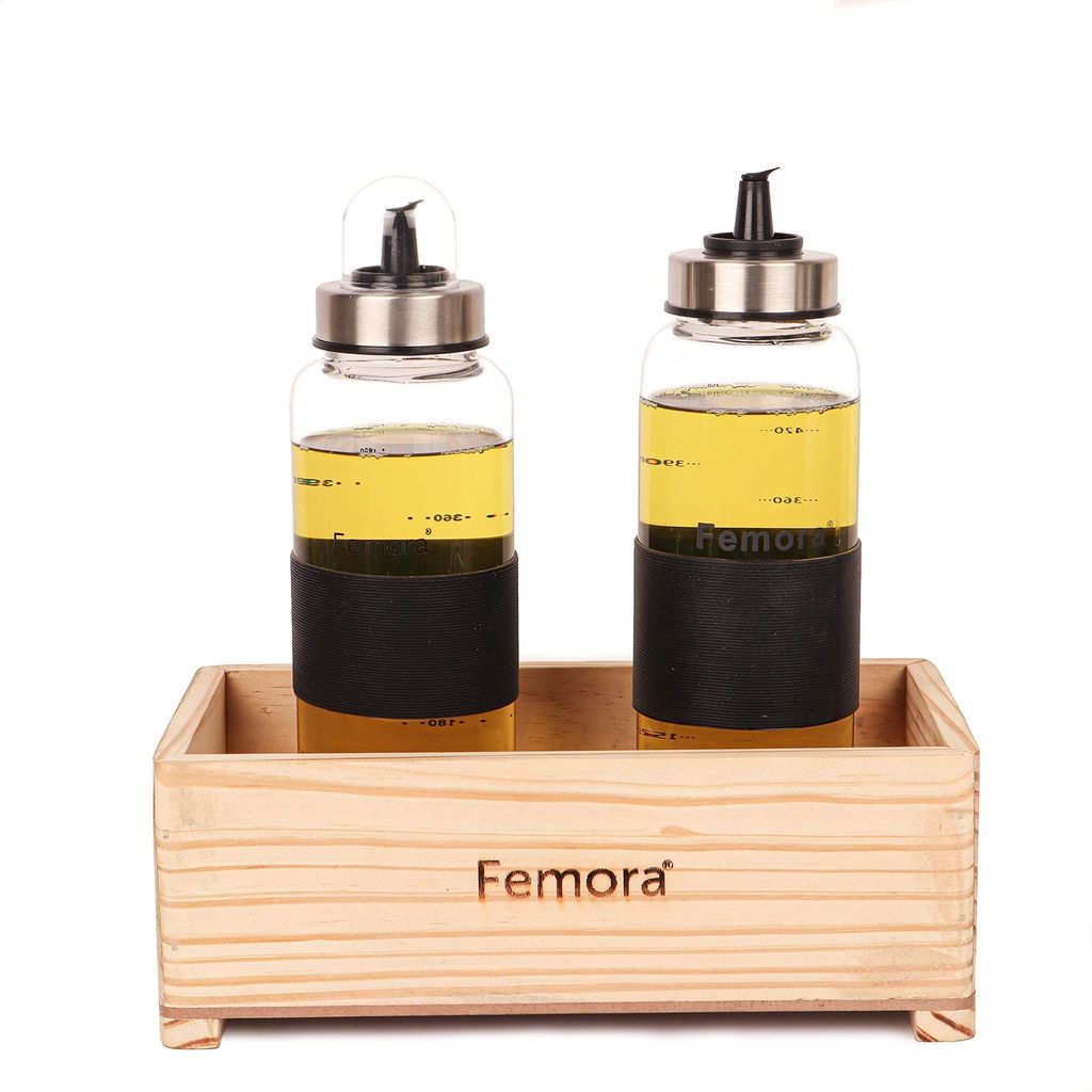 Femora Borosilicate Glass Oil Bottle, 500 ML,2pcs, in One Tray