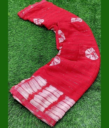Bhuwal Fashion Georgette Printed Saree With Unstitched Blouse Piece ( Red )