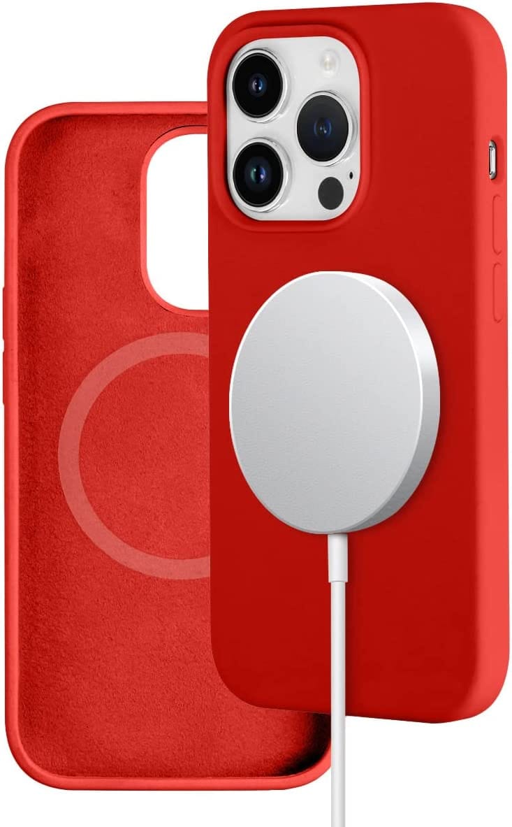 Premium Silicone Case with MagSafe By iSerieshub Compatible For Phone-iPhone 14 Pro / Red