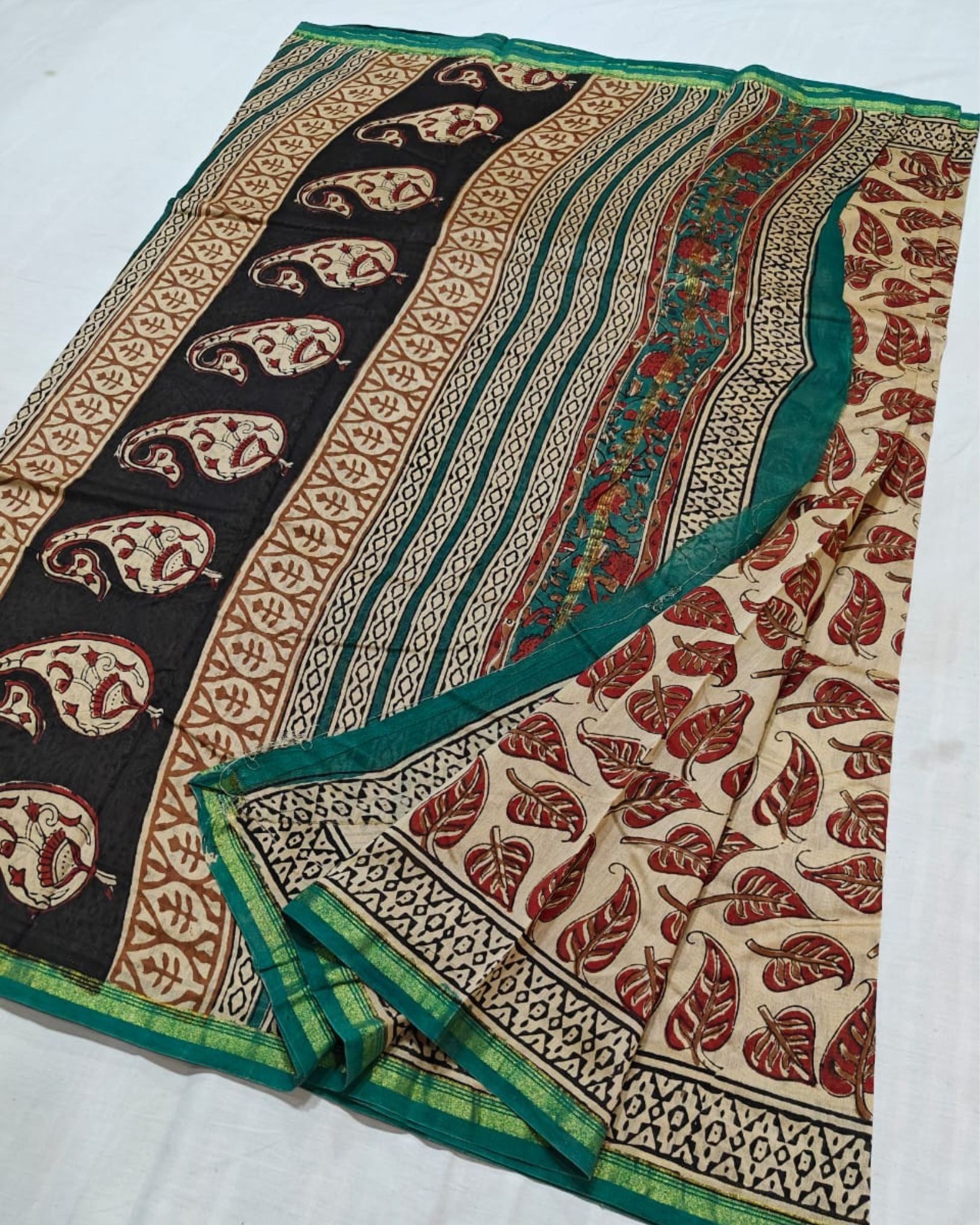 Whispering Petals Kalamkari Chanderi Silk Neutral Beige Saree