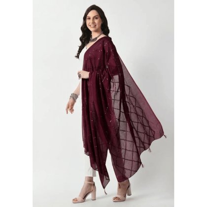 Generic Women's Chanderi Self Design Dupatta (wine, Length:&nbsp;Free Size)