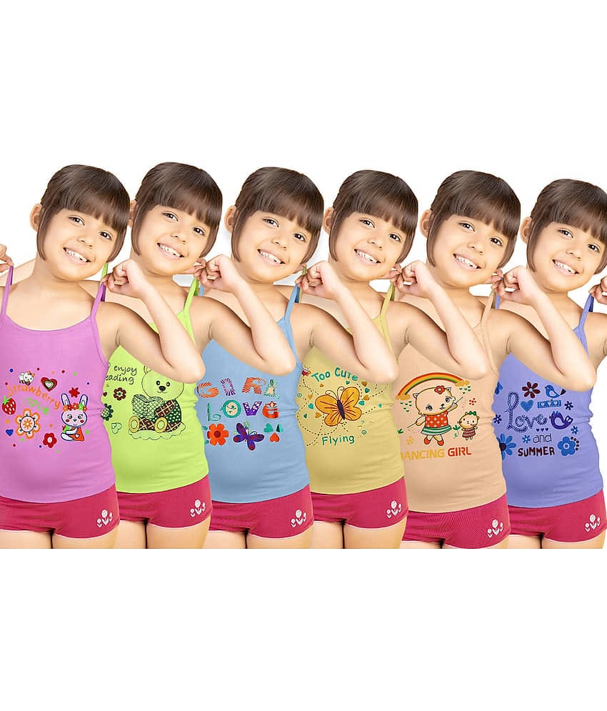 Paryag Pack of 6 Baby Girls Cotton Blend Camisoles ( Multicolor )