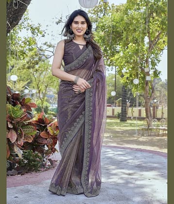 Yashika Tissue Printed Regular Saree With Unstitched Blouse Piece ( Purple )