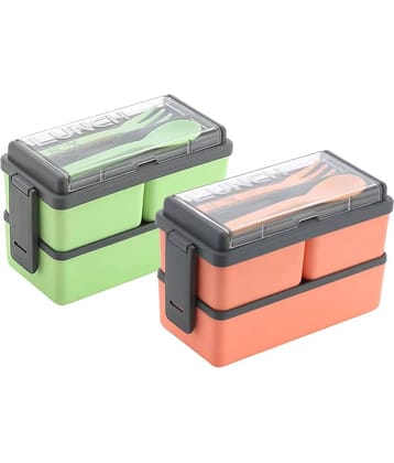 Anshri Plastic Lunch Box 3 - Container ( Pack of 2 )