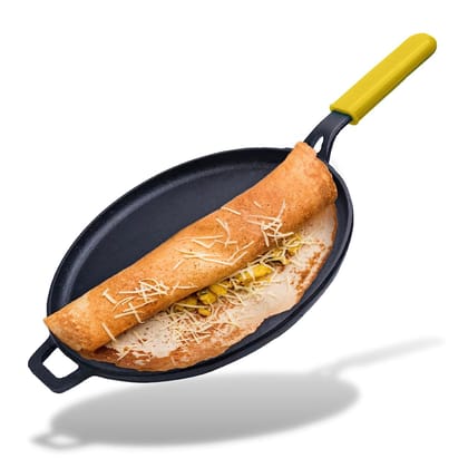 GEMMA Cast Iron Dosa Tawa with Silicone Grip-Yellow