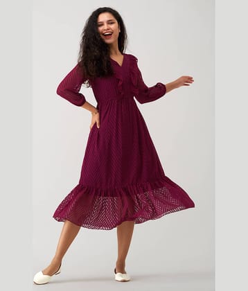 aask Polyester Blend Striped Knee Length Women's Fit & Flare Dress - Wine ( Pack of 1 )