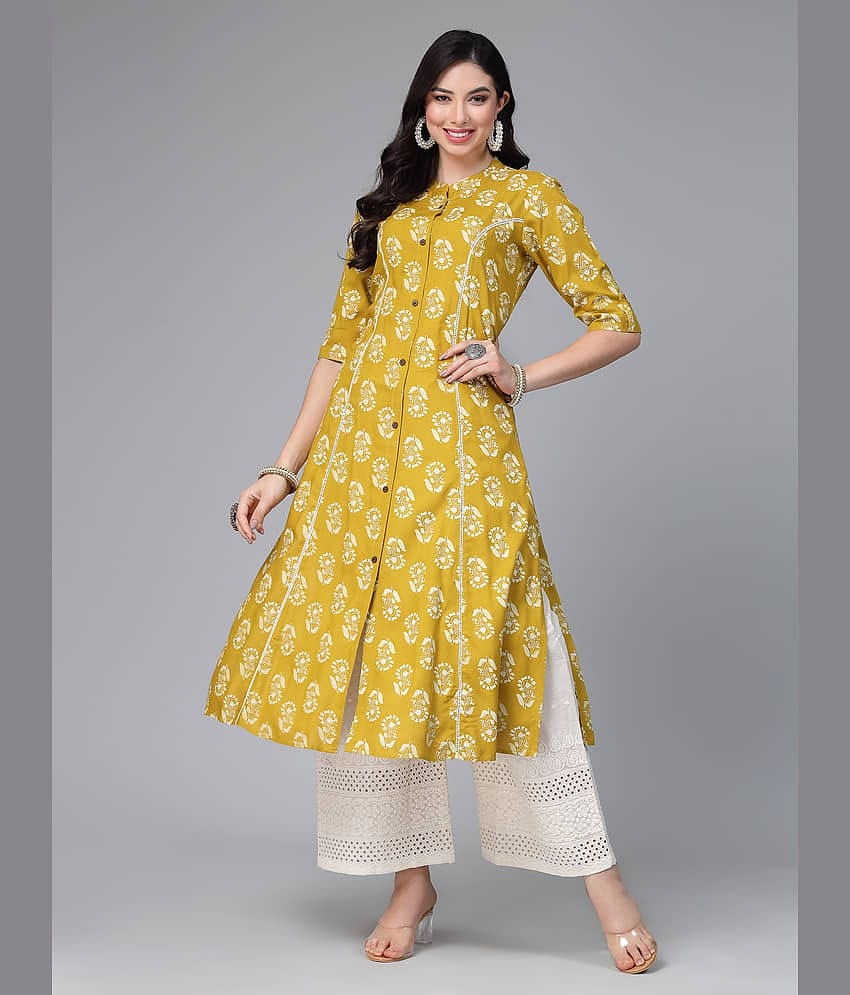 Stylum Rayon Printed Nayra Women's Kurti - Lime Green ( Pack of 1 )