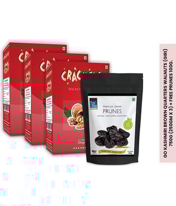 GO Kashmiri Brown Quarters Walnuts (giri) 750g (250gm x 3) + free Prunes 100g worth Rs. 270.
