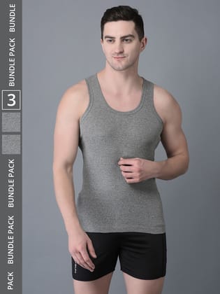 Men's Grey Pack of 3 Solid Combed Cotton Vest