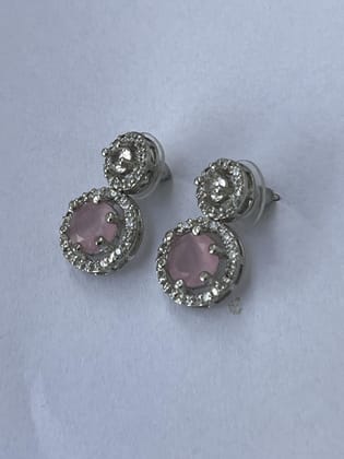 Elegant Crystal Drop Earrings, Pink and Silver, Rhinestone Halo Design, Dangle Style