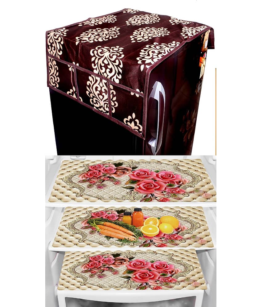 THE LION'S SHARE PVC Floral Fridge Mat & Cover ( 40 30 ) Pack of 4 - Multicolor