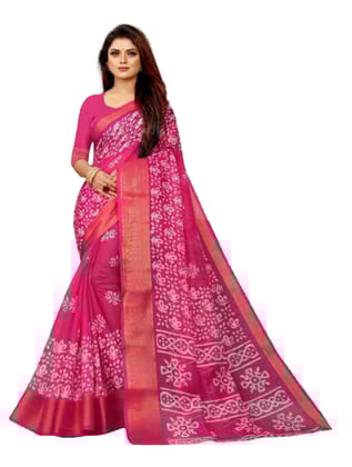 Generic Women's Cotton Silk Saree with Blouse (Pink, 5 - 6 Mtrs)