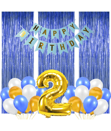 Jolly Party  Happy Birthday Latex Decoration Items, No 2 Foil Balloons,3pcs Foil Curtain,24pcs Balloons And 1pc Happy Birthday Banner, Multicolored