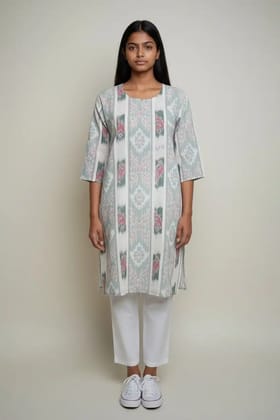 Handwoven Sambalpuri Cotton Bandha Ikat Kurti in Grey