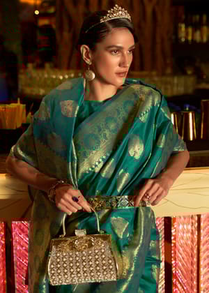 Antique Green Woven Banarasi Brocade Silk Saree