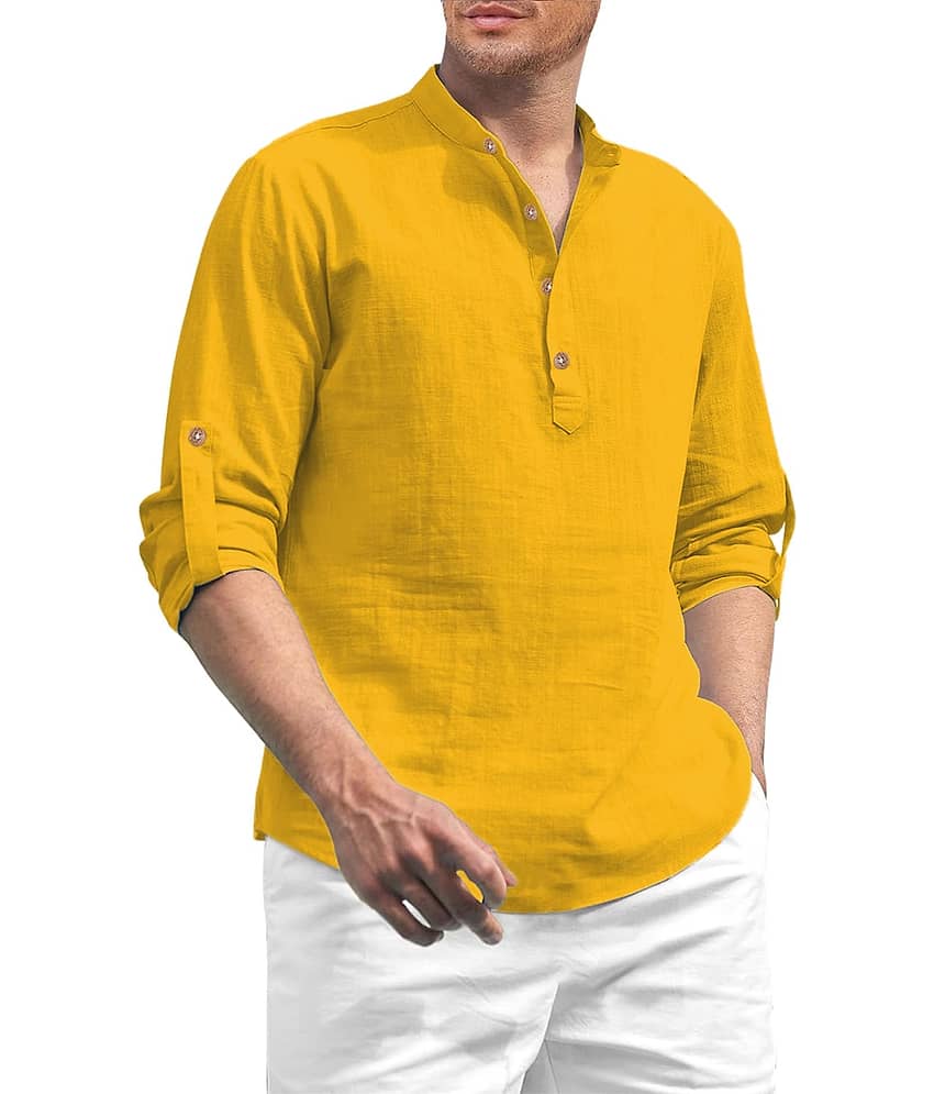 TrendiVastra Peach Cotton Blend Men's Shirt Style Kurta ( Pack of 1 )