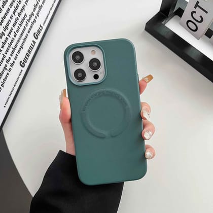 iPhone 14 Series Premium Leather Design Magsafe Back Case-iPhone 14 Pro / Pine Needle Green