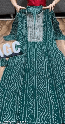 Stylish Premium Rayon Bandhani Kurti(Green)