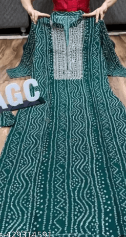 Stylish Premium Rayon Bandhani Kurti(Green)