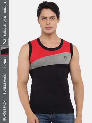 Men's Assorted Pack of 2 Solid Combed Cotton Racerback Styled Gym Vest
