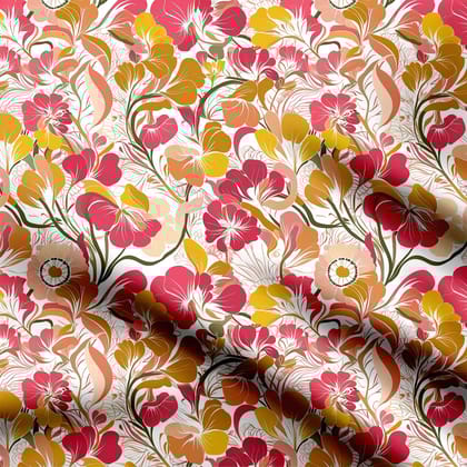 Pink Yellow Floral Print Fabric-Cotton