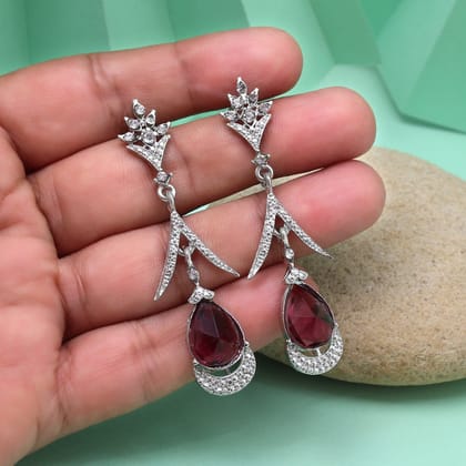 Magenta Color Fashion Earrings Perfect For Parties And Special Events-Earring Length: 6.50 CM x Width: 2.00 CM / Magenta / Alloy With Good Quality Silver Plated
