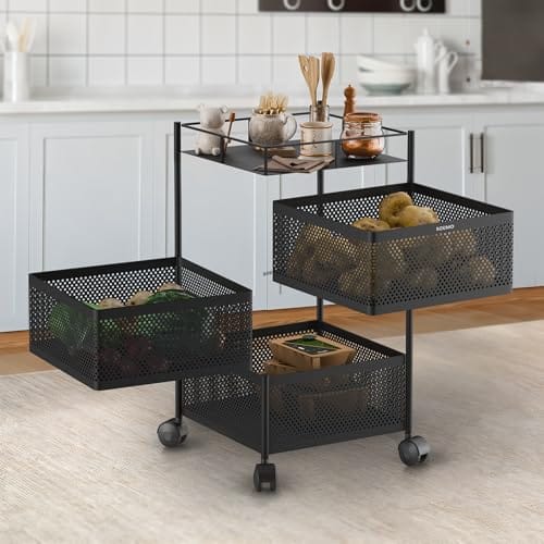 Brand - Solimo 360° Revolving Preassembled Portable 3 Layer Square Multipurpose Storage Kitchen Rack