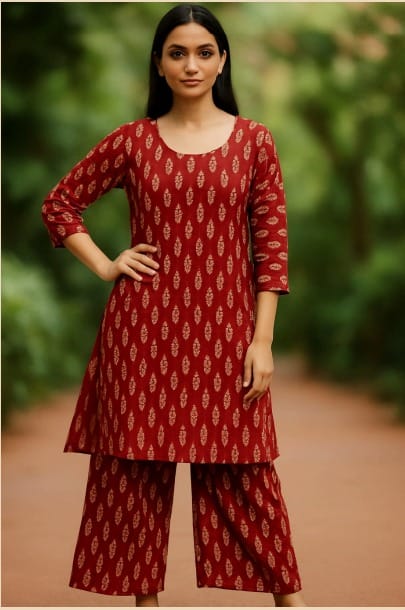 Ethnic Red PalazzoKurti Set for Women