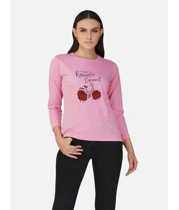 CHOZI Women Cotton Printed Regular Fit Round Neck T-Shirt ( Pink )