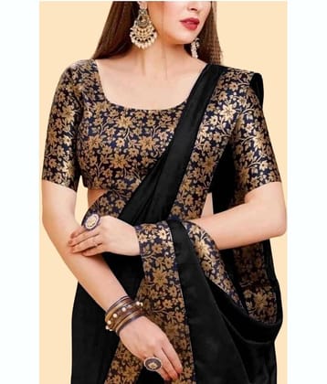 Saadhvi Net Cut Outs Saree With Unstitched Blouse Piece ( Black )