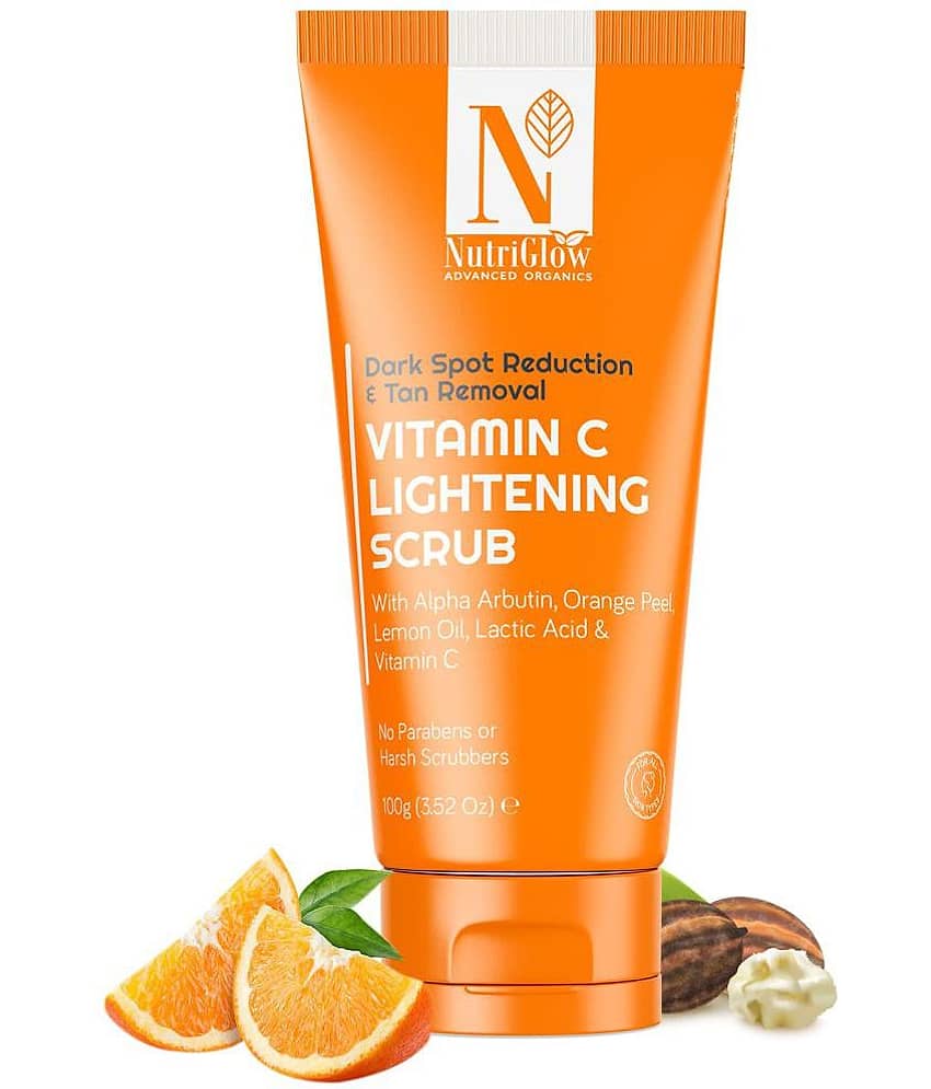 Nutriglow Advanced Organics Vitamin C Lightening Scrub for Exfoliation, Acne Control with Orange Peel Scrub, 100gm